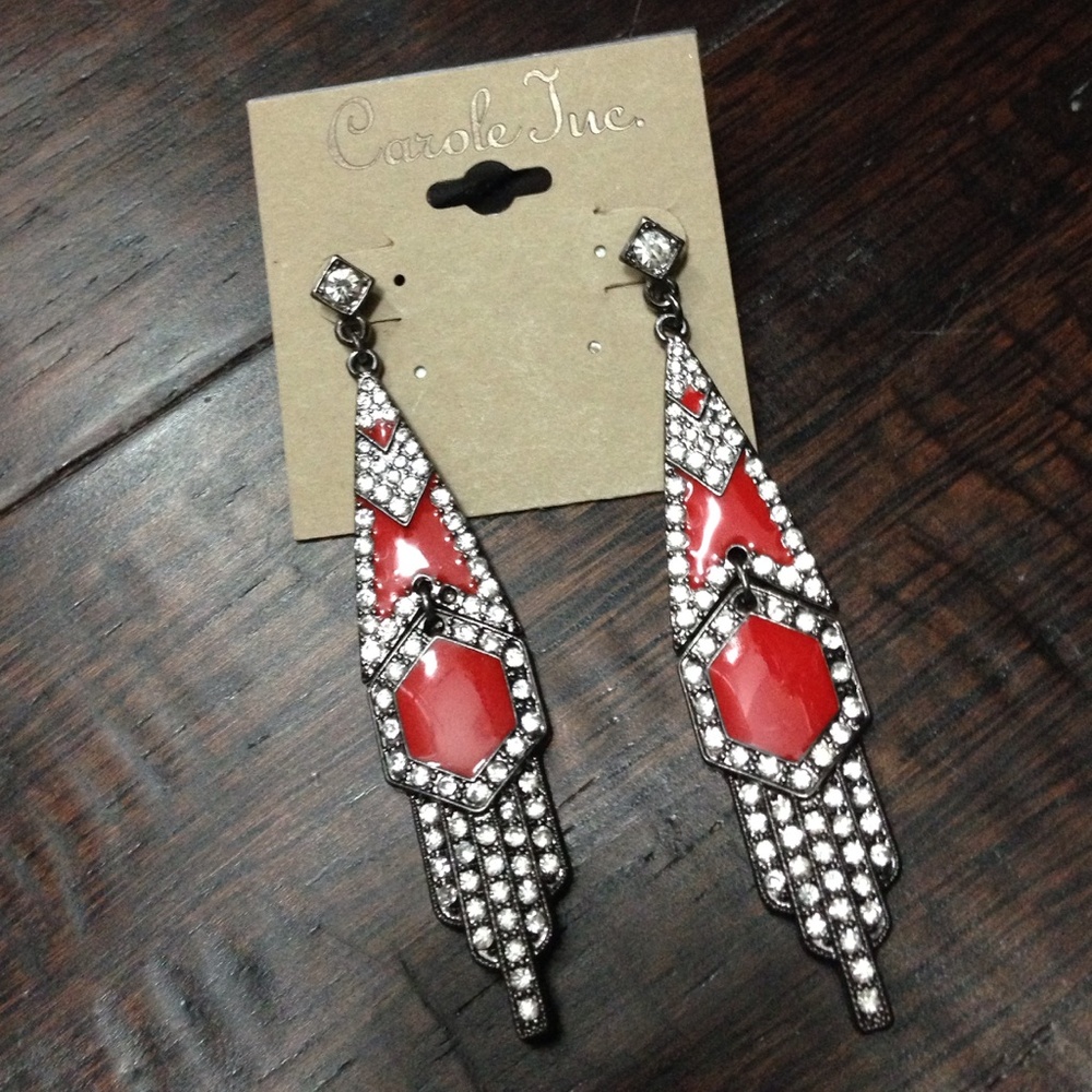 Red Statement Drop Earrings - Picture 1 of 1